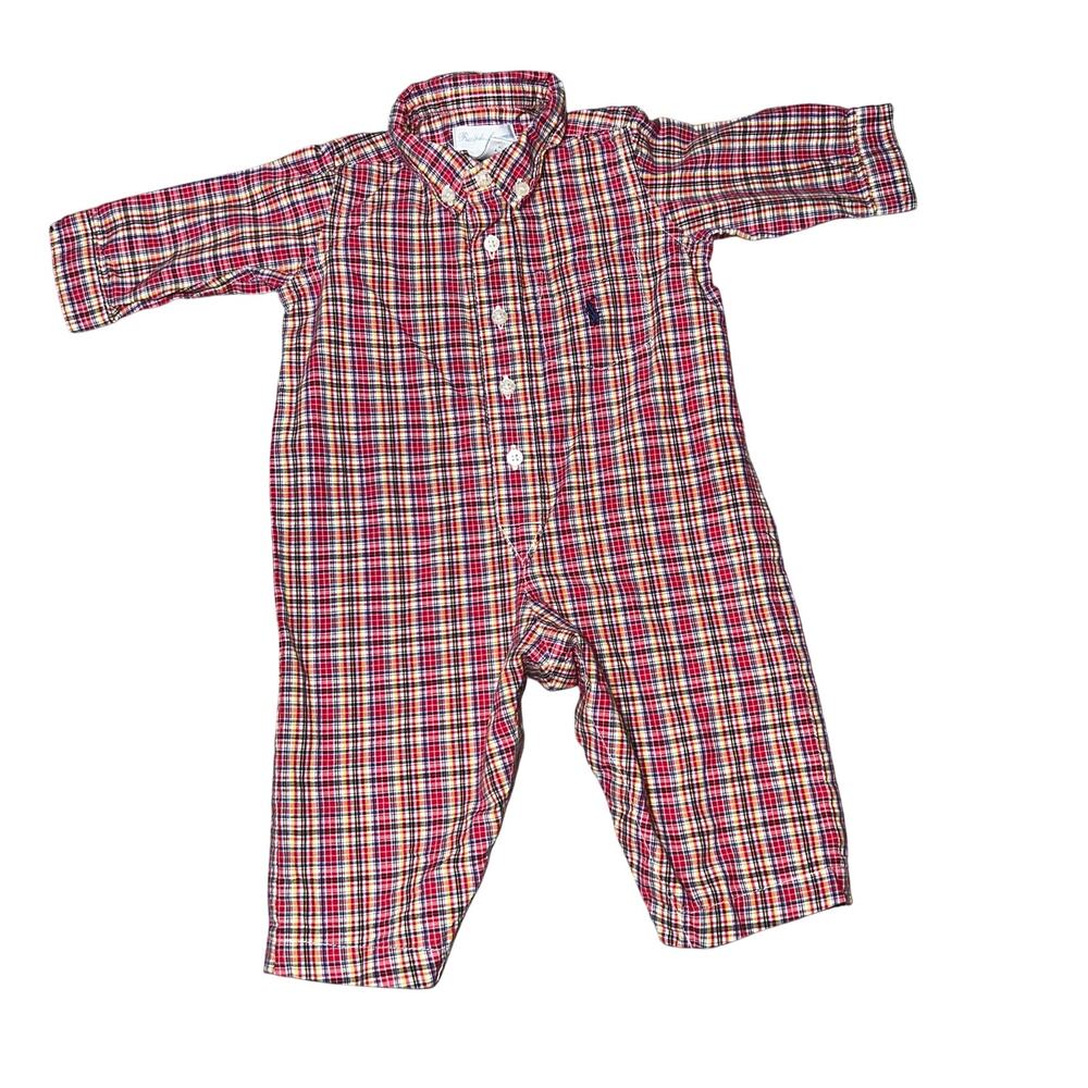 Ralph Lauren baby boy plaid cotton jumpsuit red, blue,yellow, white size 6months
